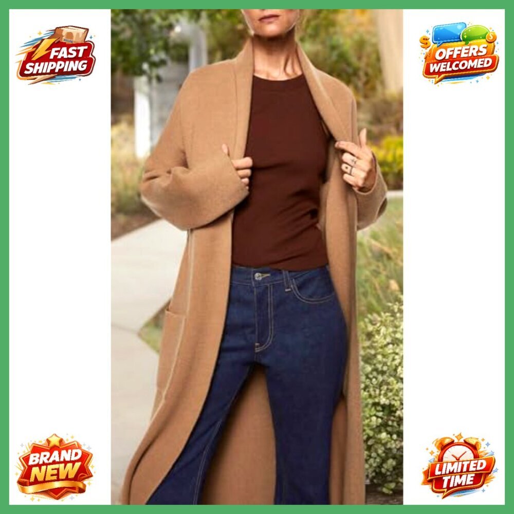 Oversized Long Sleeve Maxi Cardigan Open Front Knit Sweater Coat with Pockets - Picture 6 of 7